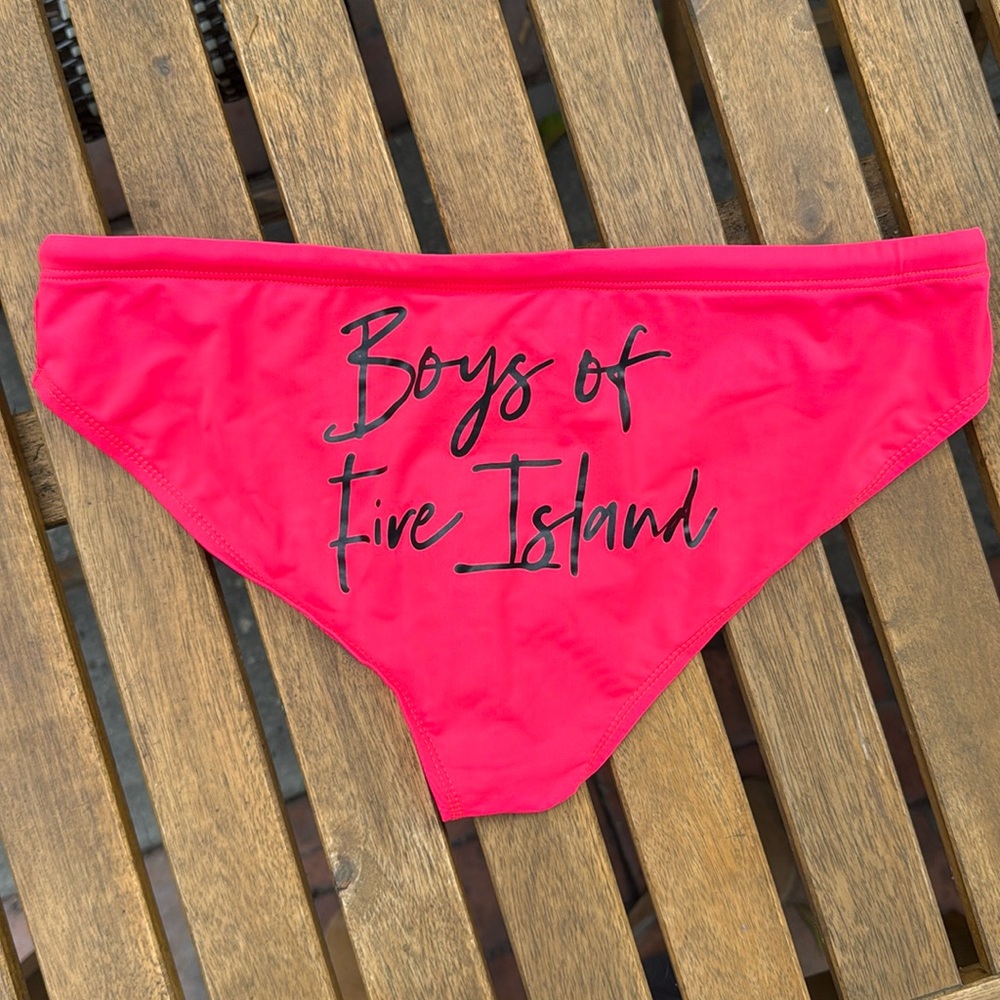 Boys of Fire Island swim suit speedo style bottoms.